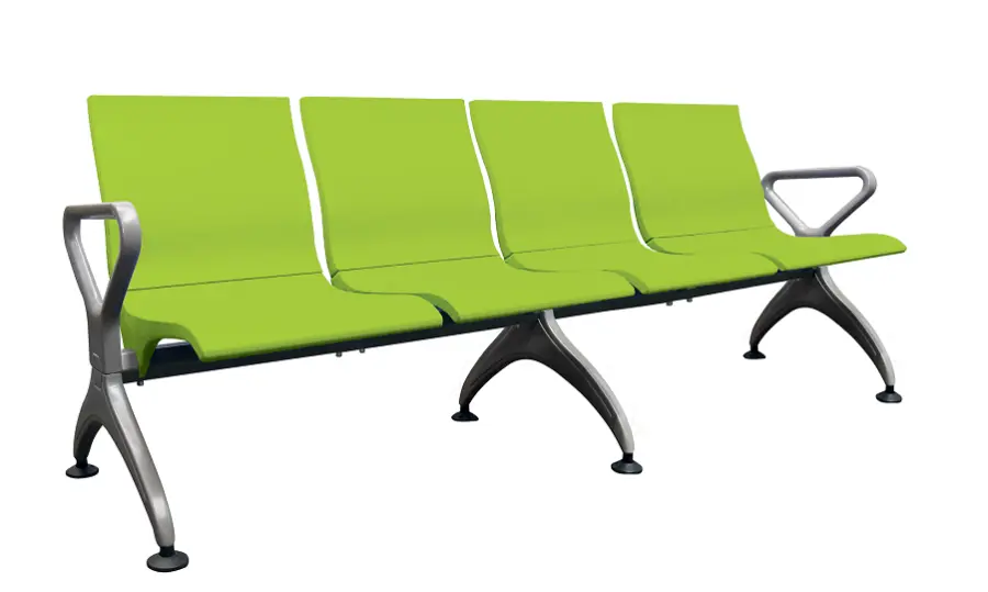 RAINBOW - 4, polyuretanová lavice do čekárny, 4-sedák, jarní zeleň, kostra stříbrná